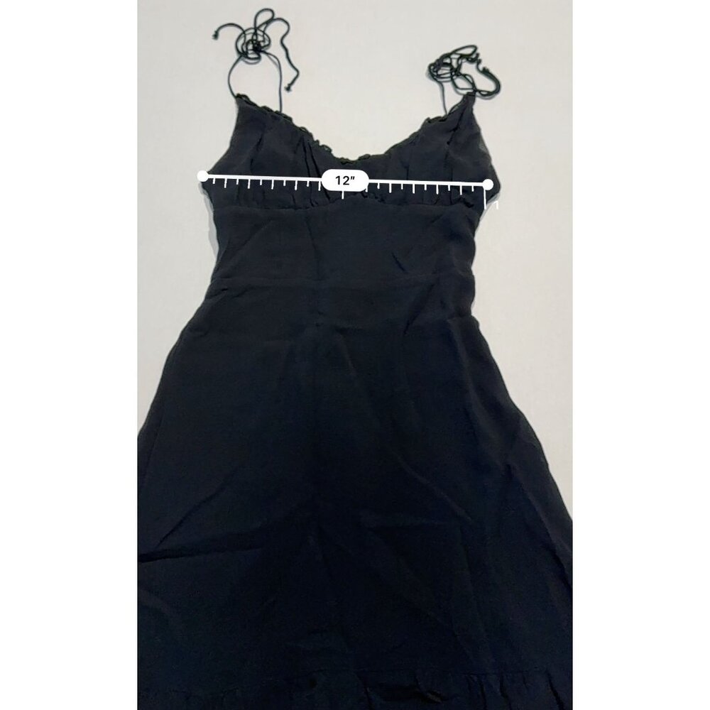 Reformation Black Smocked Ruffle Trim Tie Shoulder Mini Dress Women's 6 - Picture 3 of 5